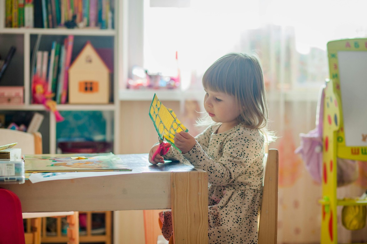 Toddler doing arts and craft 